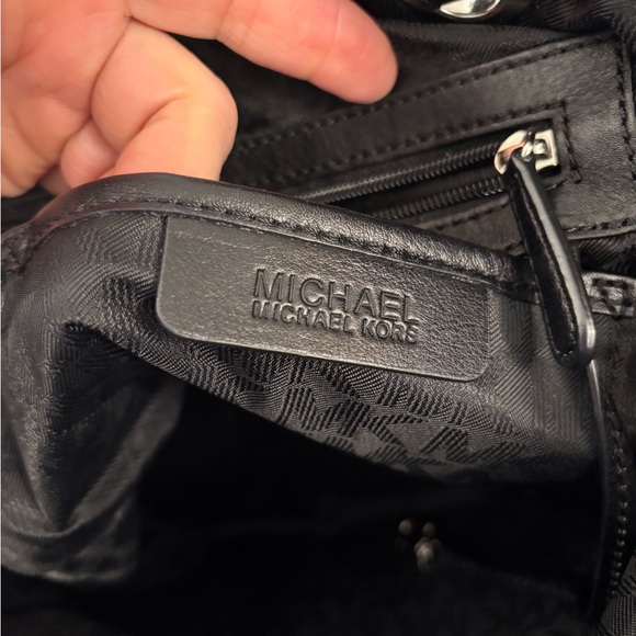 Michael Kors Black and Silver ShoulderTote  Bag Pockets Silver Hardware Logo - Picture 4 of 9